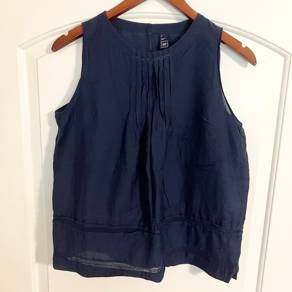 GAP Sleeveless Pleated Navy Blue Top Cotton Blend Boho Coastal-core Women's M